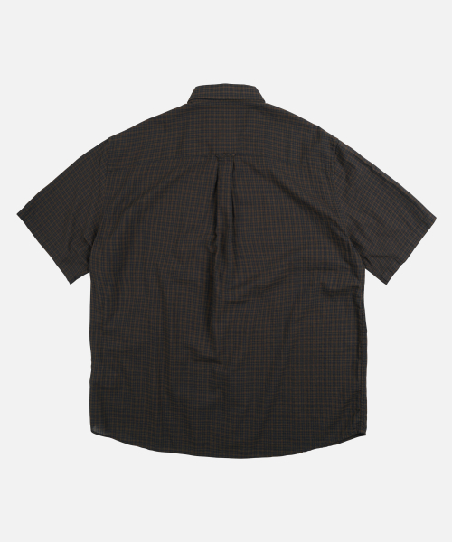 COTTON CHECK RELAXED HALF SHIRT _ BLACK
