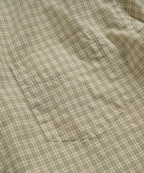 COTTON CHECK RELAXED HALF SHIRT _ LIGHT OLIVE