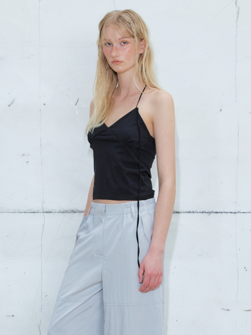 Triangle Halter Sleeveless Top, Black