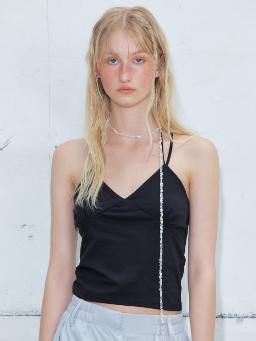 Triangle Halter Sleeveless Top, Black
