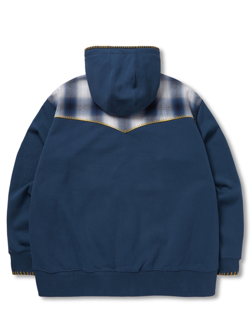 Blanket Stitch Check Hoodie Zip-Up (DARK BLUE)