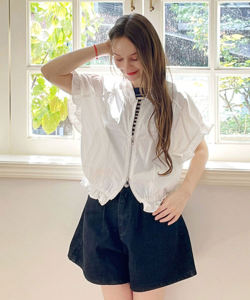 Two-way cropped frill jacket - White