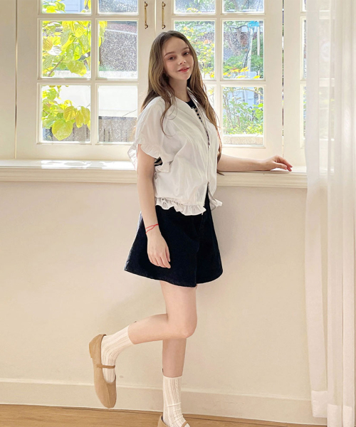 Two-way cropped frill jacket - White