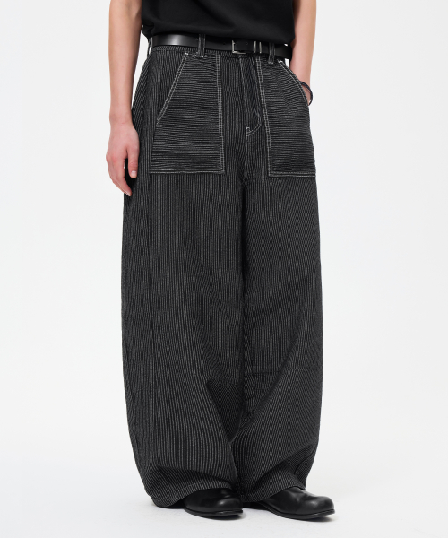 STRIPE CARPENTER BALLOON DENIM PANTS_BLACK