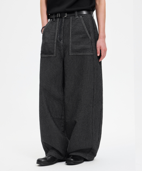 STRIPE CARPENTER BALLOON DENIM PANTS_BLACK