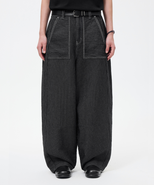 STRIPE CARPENTER BALLOON DENIM PANTS_BLACK
