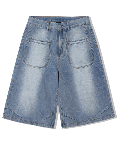 Джинсовые бермуды с круглыми карманами_Light Blue