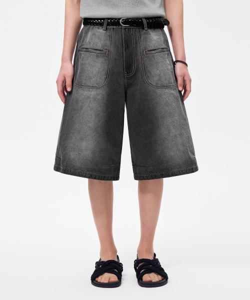 Джинсовые бермуды с круглыми карманами Light Grey