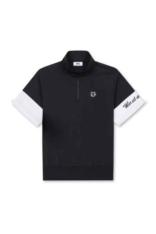 женский Woven SS Quarter-Zip Pullover_WWVAM25202BKX