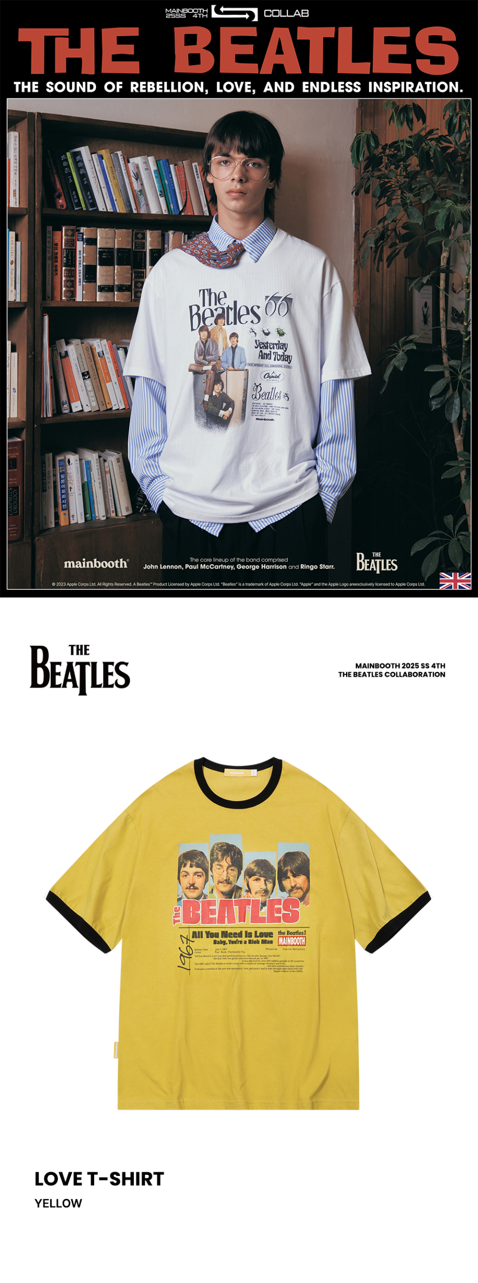 【MAINBOOTH】THE BEATLES LOVE T-SHIRT MUSINSA | MAINBOOTH [Beatles] Love T-shirt (Yellow)