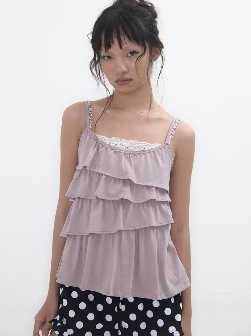 Unbalanced Frill Cami Ash Lilac
