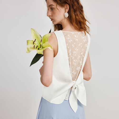 YY_Crew neck lace vest_2color