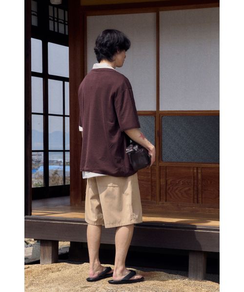 Knit Collar T-shirt - Dark Brown
