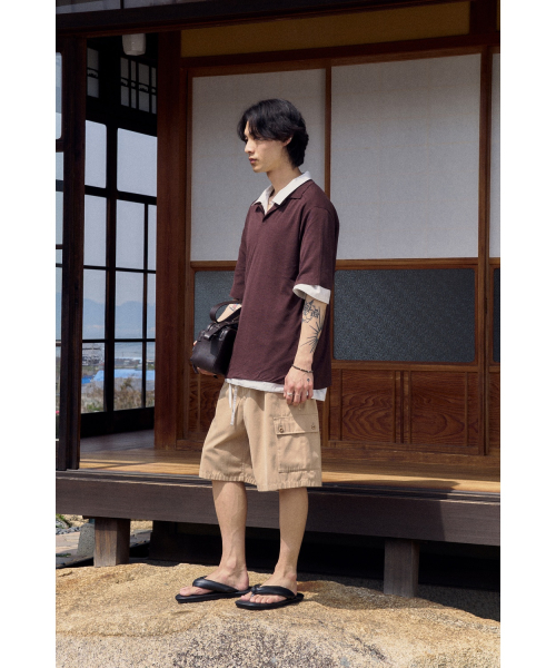 Knit Collar T-shirt - Dark Brown