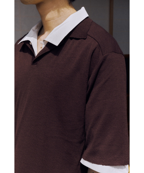 Knit Collar T-shirt - Dark Brown