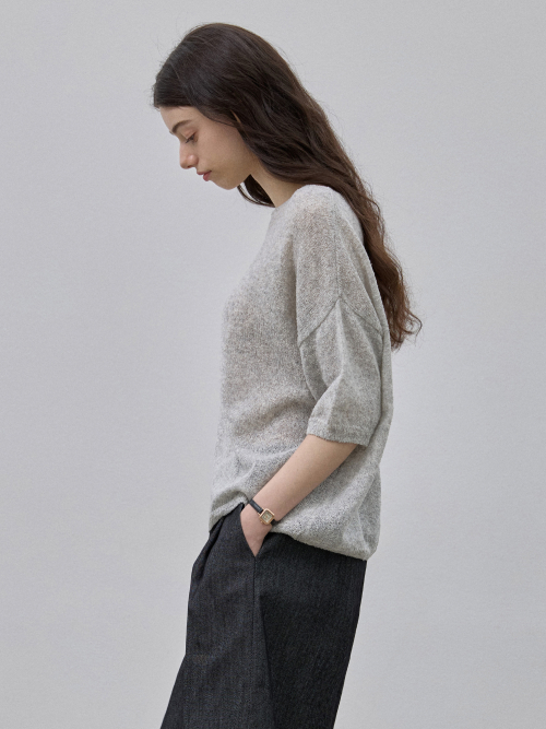 Летний трикотажный топ с вырезом лодочка, Melange Grey