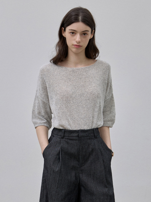 Летний трикотажный топ с вырезом лодочка, Melange Grey