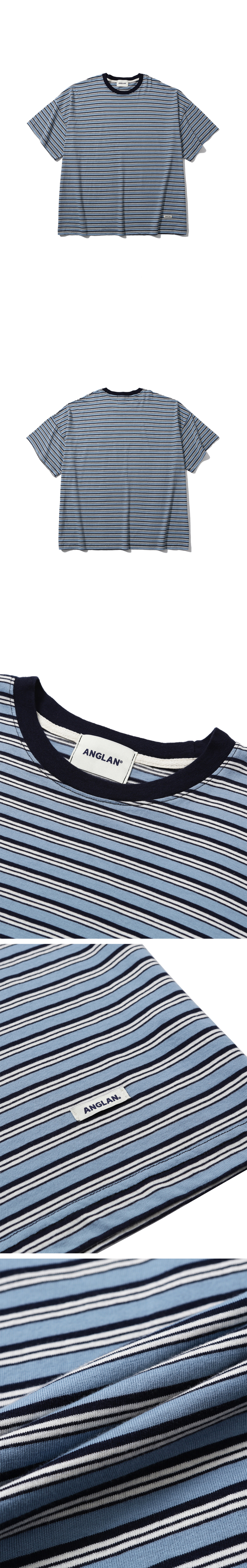 【ANGLAN】String Seersucker Half Tee MUSINSA | ANGLAN Multi Striped Half Tee - Blue