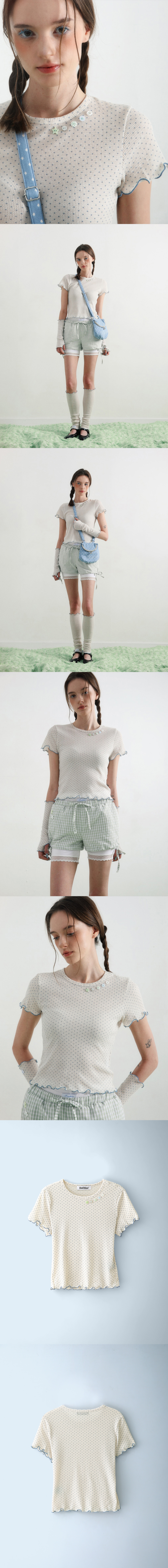 배드블루(BADBLUE) Sheer Dot Buttons Baby Tee Beige - 사이즈