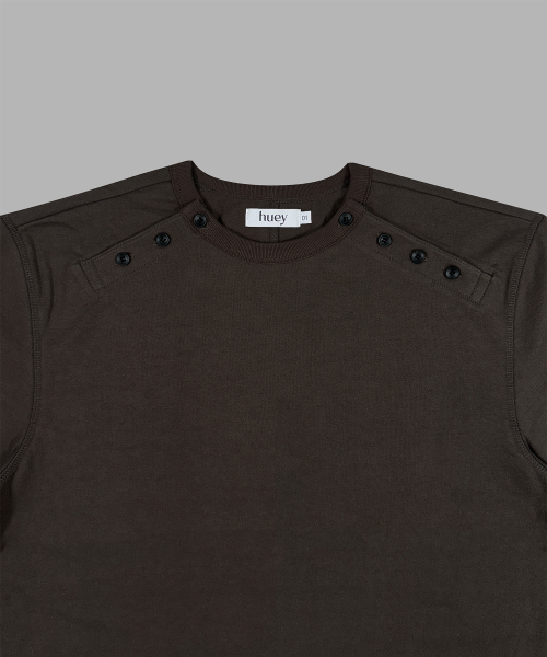 Double Side Button Henry Neck Brown
