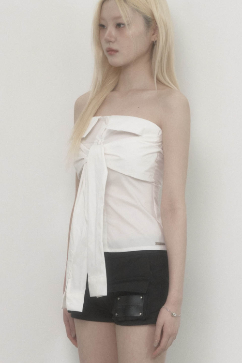 Tie Shirt Tube Top (White)