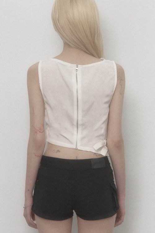 Draped Belt Satin Tank Top (white)