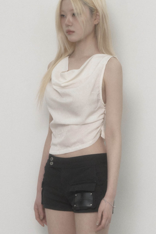 Draped Belt Satin Tank Top (white)