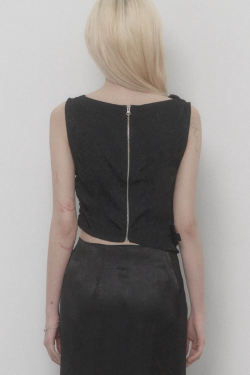 Draped Belt Satin Tank Top (Black)