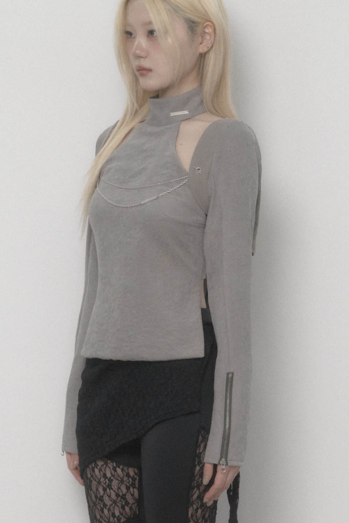 On-Off Chain Bolero Cardigan (Gray)