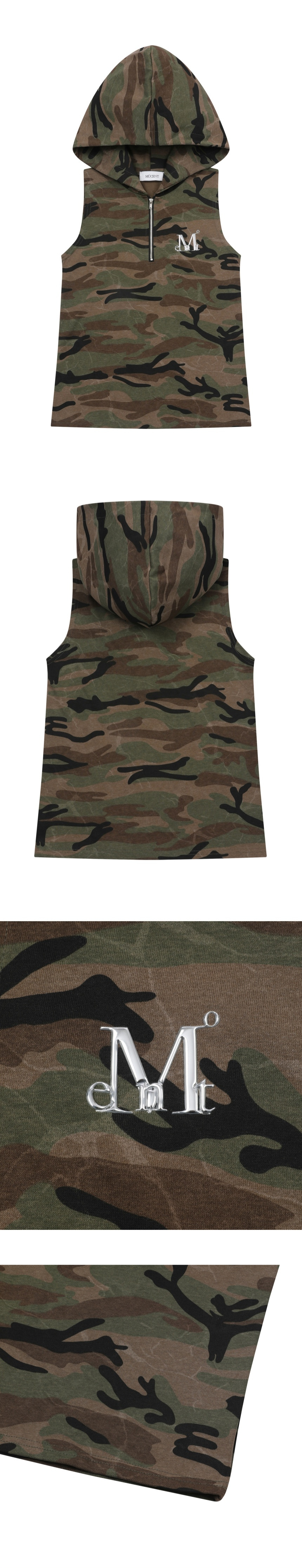 【MUCENT】KELLIN CAMO HOOD SLEEVELESS(25年新商品)★韓国人気 MUSINSA公式 | MUCENT Kelin Metal Logo Camo Hooded Sleeveless