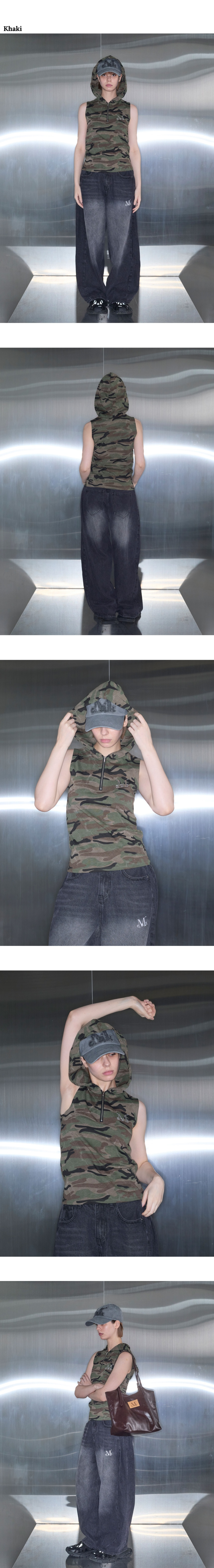 【MUCENT】KELLIN CAMO HOOD SLEEVELESS(25年新商品)★韓国人気 MUSINSA公式 | MUCENT Kelin Metal Logo Camo Hooded Sleeveless