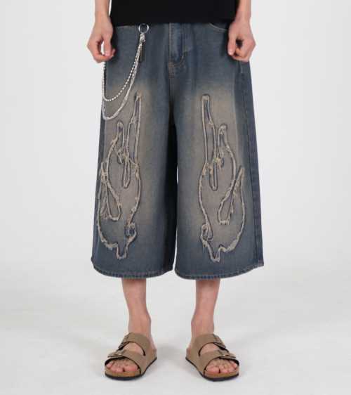 Джинсовые бермуды с вышивкой спереди Mud Blue