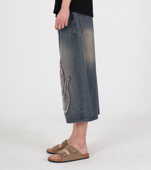 Джинсовые бермуды с вышивкой спереди Mud Blue