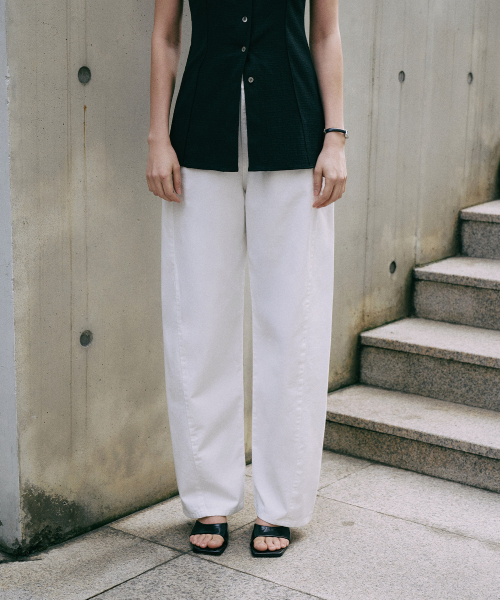 []Curved Pants[LMBESUDN5210]-White