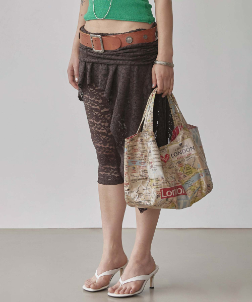 Asymmetric Lace Skirt Leggings Brown