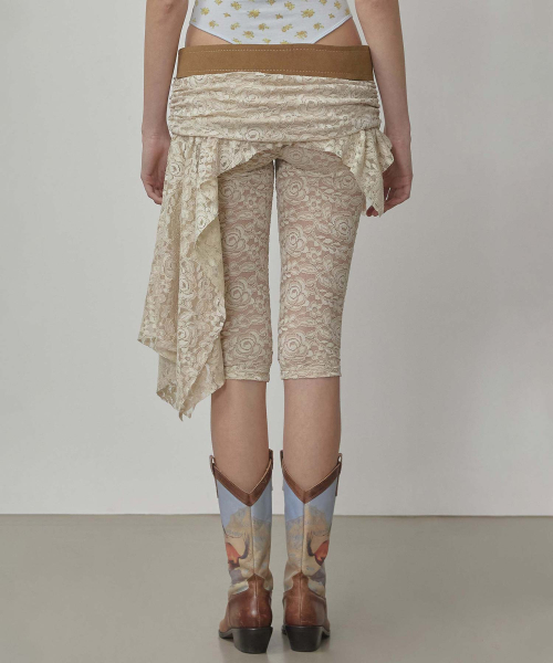Asymmetric Lace Skirt Leggings Raw