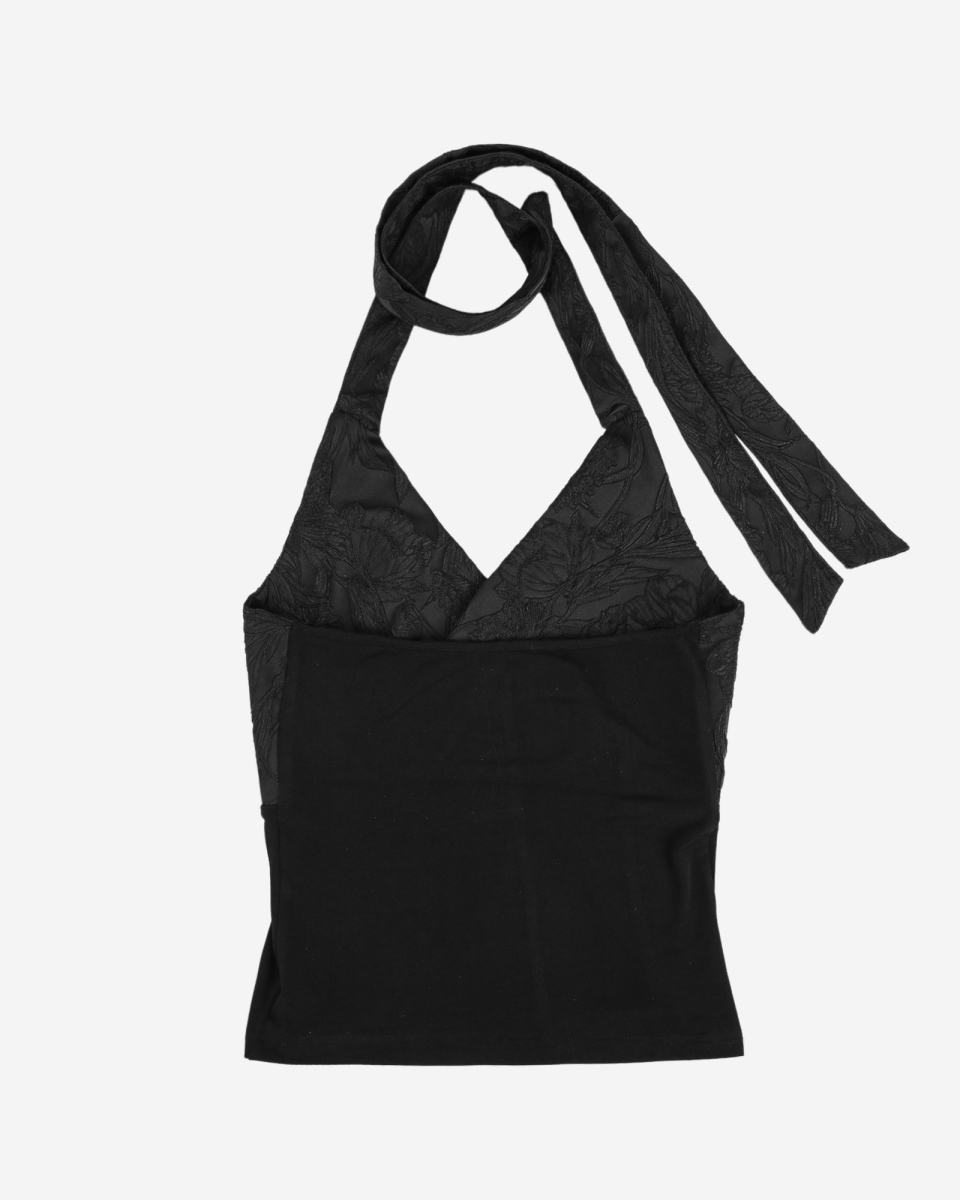 MUSINSA公式 | DARLING, YOU'RE BAD BLACK FLOWER HALTER TOP