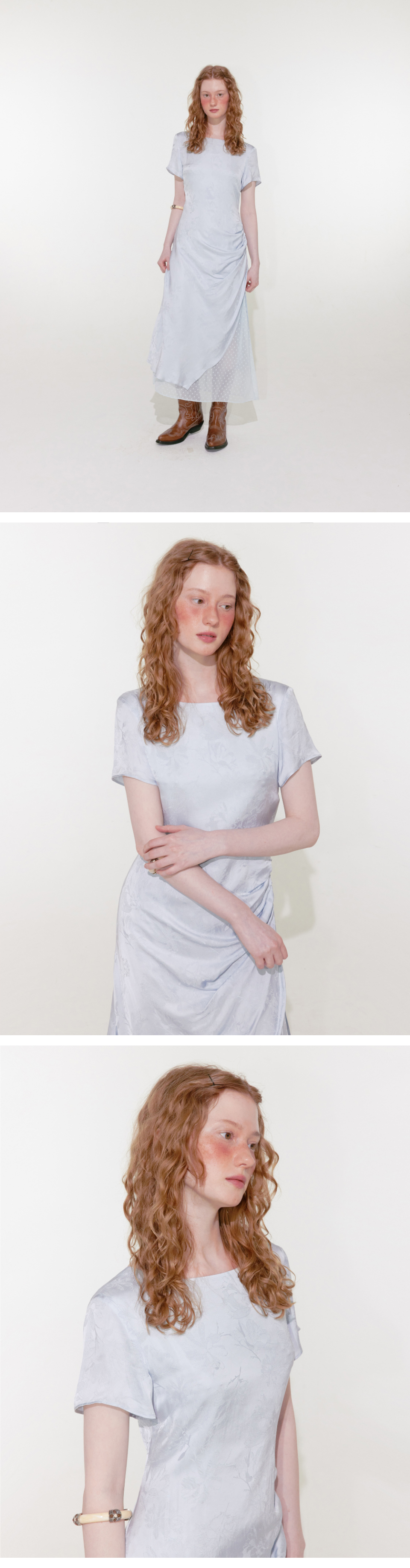 【LOULOUSEOUL】Drape Half Sleeve Dress (Sky) 루루서울(LOULOUSEOUL) Drape Half Sleeve Dress (Sky) - 사이즈