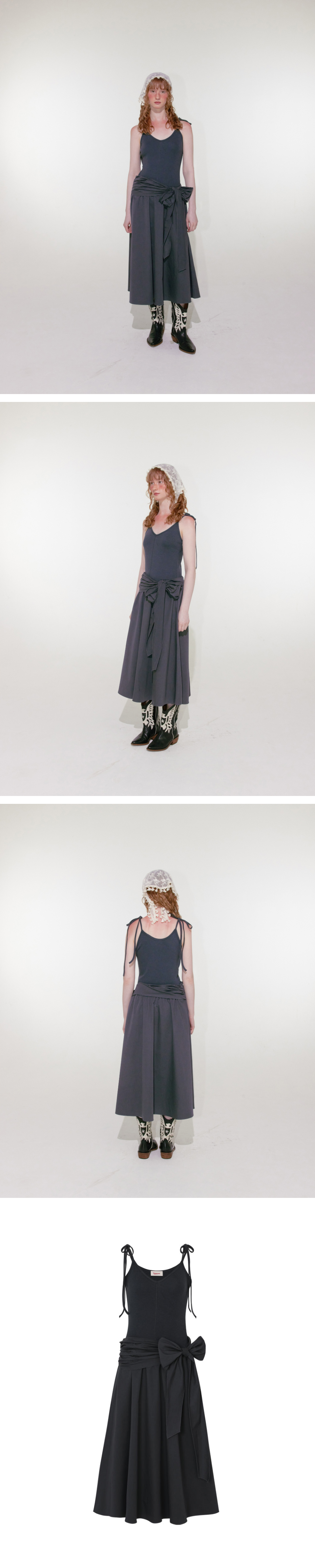【LOULOUSEOUL】Layered Wrap Dress (Charcoal) 루루서울(LOULOUSEOUL) Layered Wrap Dress (Charcoal) - 사이즈