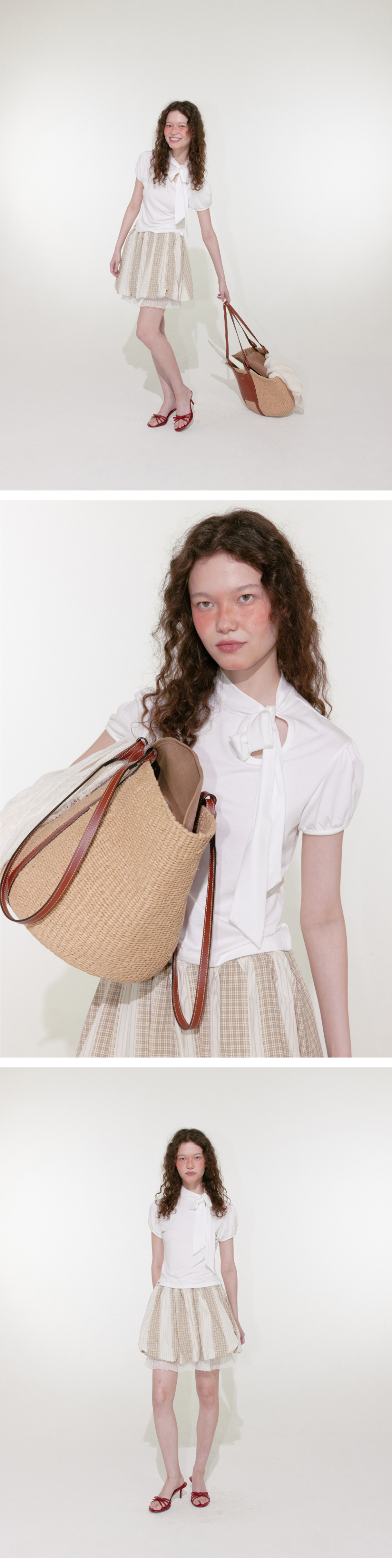 루루서울(LOULOUSEOUL) Ribbon Tie T-Shirt (White) - 사이즈