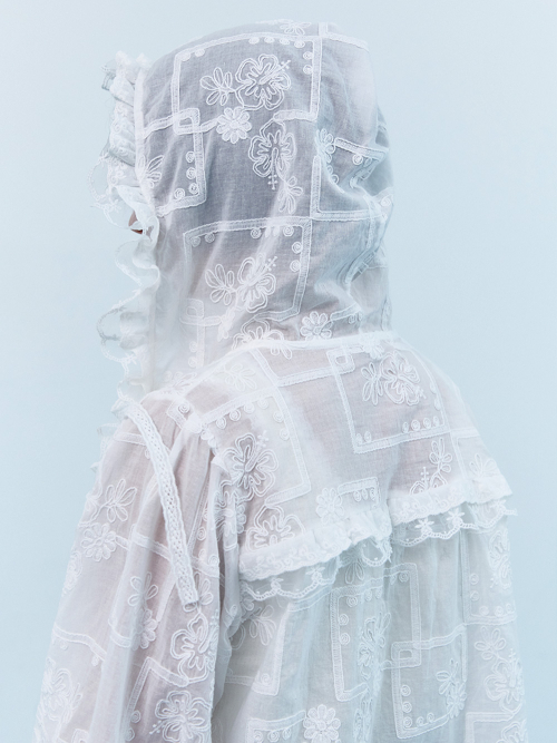 Lace Patch Cotton Hoodie Jumper - White