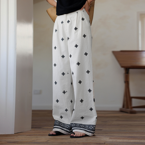 LS_Embroidery thin wide pendant pants