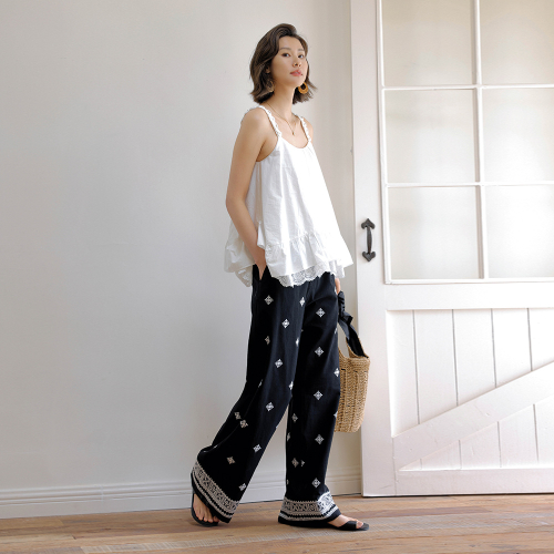 LS_Ethnic style straight wide pants