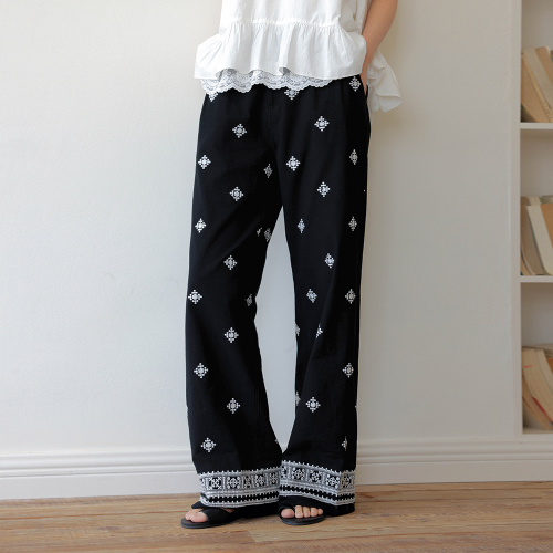 LS_Ethnic style straight wide pants