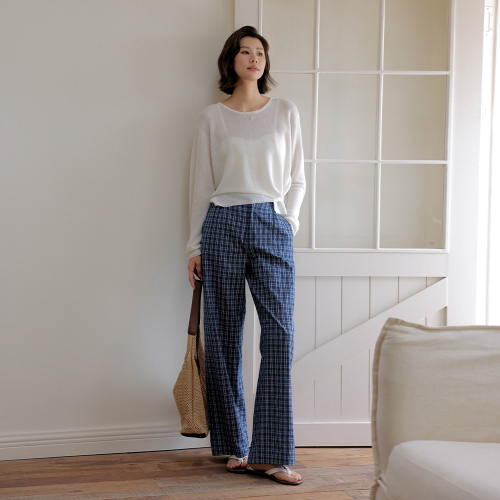 LS_Wide leg plaid pants