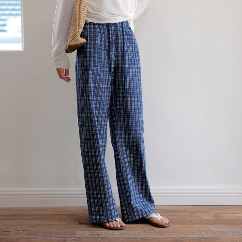 LS_Wide leg plaid pants