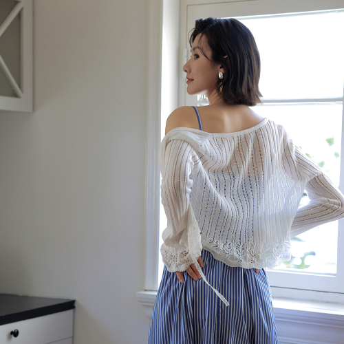LS_Lace-up cover knitted cardigan