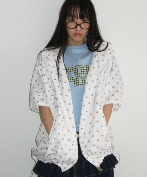 HOODED HALF SLEEVE WINDBREAKER WHITE STAR