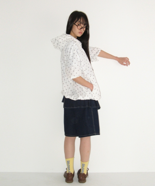 HOODED HALF SLEEVE WINDBREAKER WHITE STAR