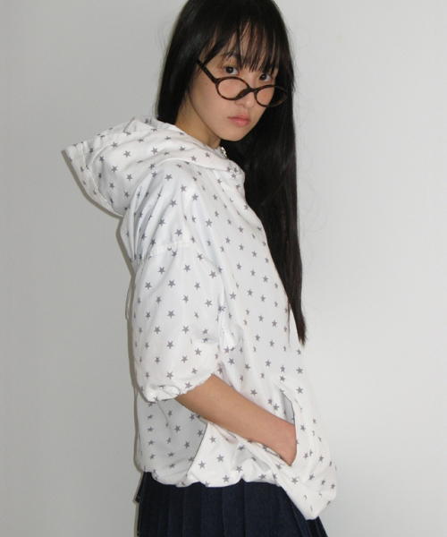 HOODED HALF SLEEVE WINDBREAKER WHITE STAR